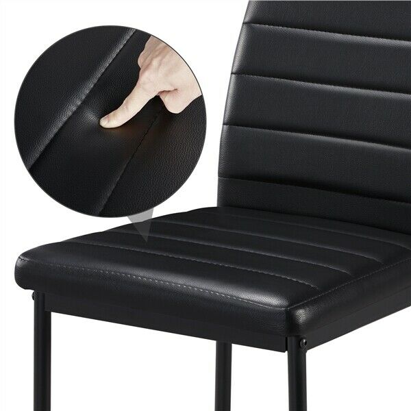 2Pcs Modern Dining Chairs Padded Seat Faux Leather with Metal Legs Kitchen Black