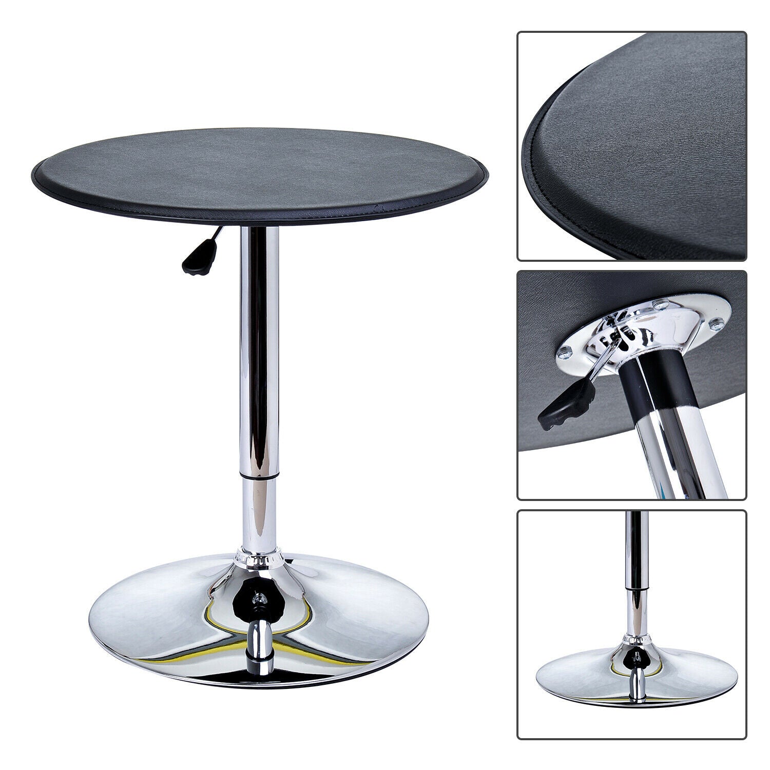 Adjustable Round Bar Table w/ PU Leather Top Steel Base Bistro Black