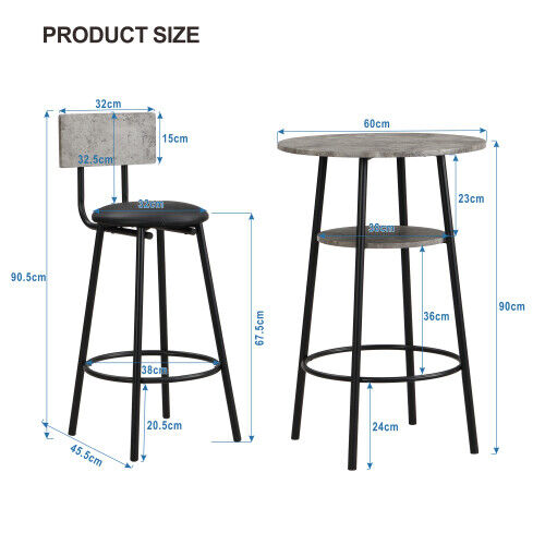 Industrial Bar Table Set, 3 Piece Kitchen Breakfast Bar Table Dining Room Set HT