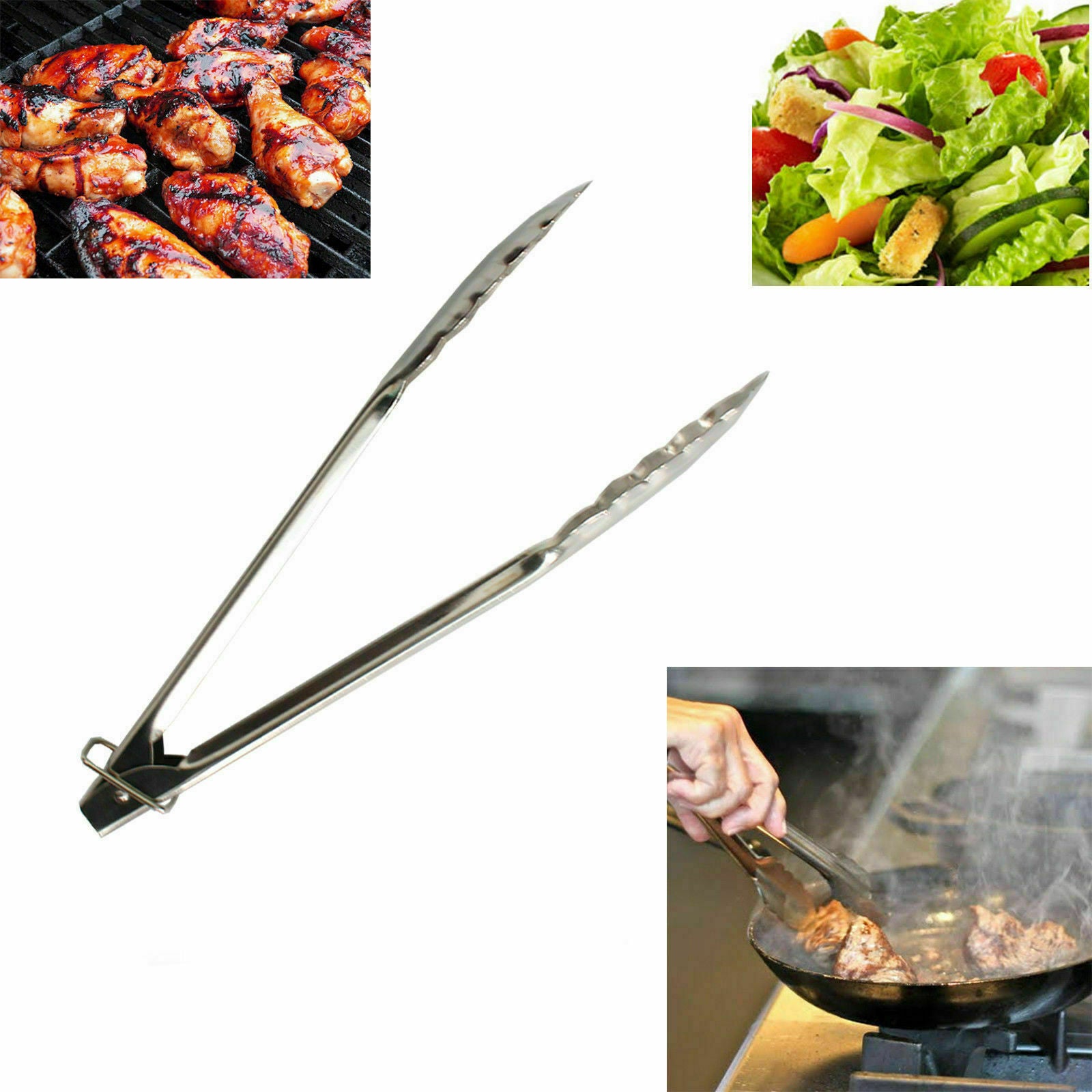 7" Prima Stainless Steel Tongs Kitchen Food Cooking Salad Non stick