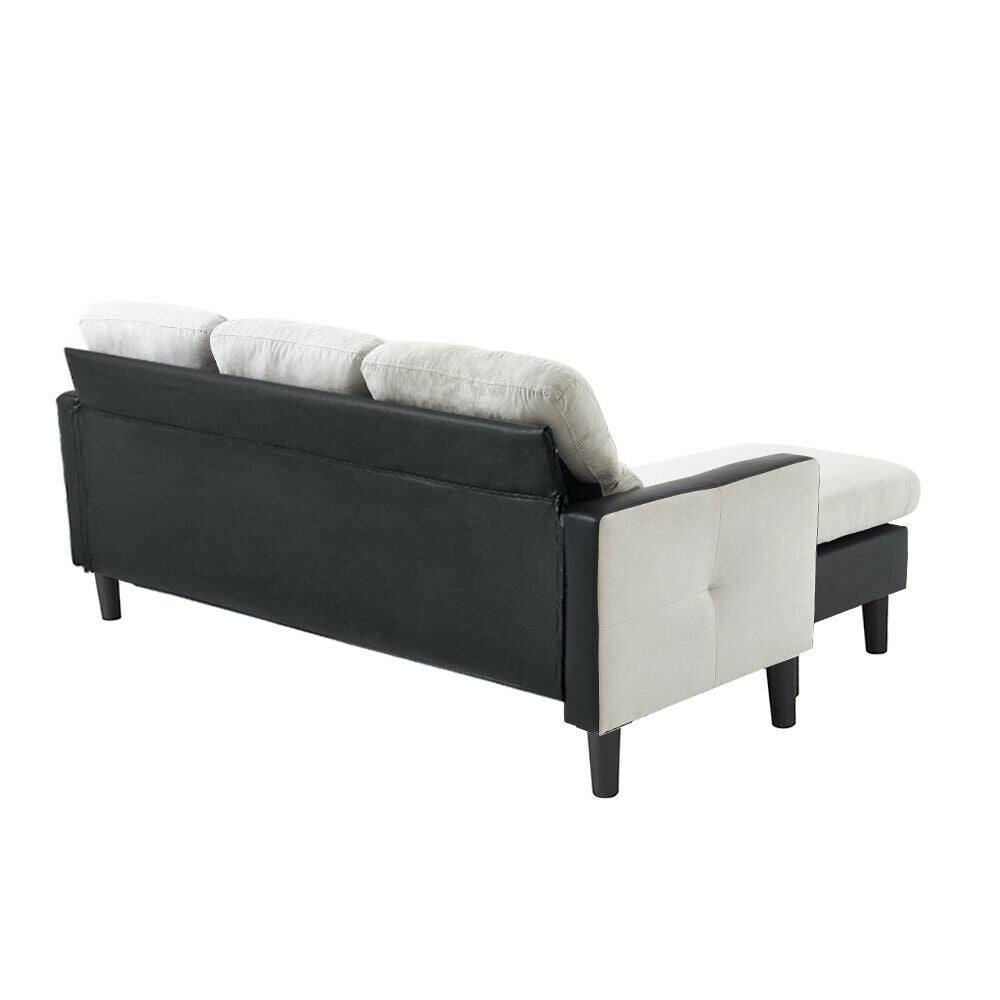 3 Seater L-Shaped Universal Corner Sofa Lounger Couch Chaise Settee w Foostool