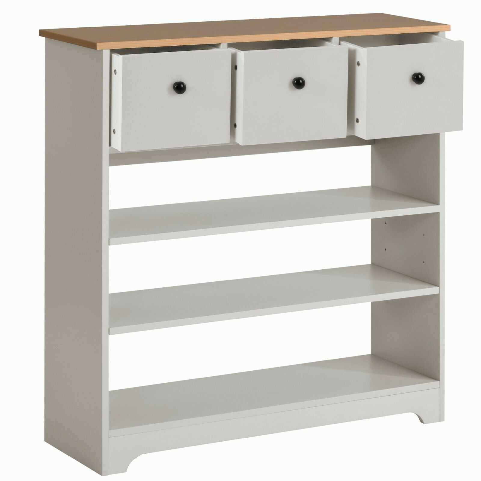 Wooden Side Cabinet 3 Tier Shoe Storage Cabinet Freestanding with Moveable Shelf