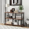 3-Tier Console Table Wodd Sofa Table Steel Frame Industrial Storage Shelf Brown