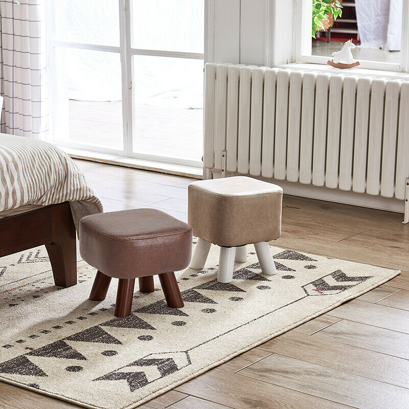 Small Footstools Ottoman Leather Foot Stool Rectangle Footrest Padded Seat Brown