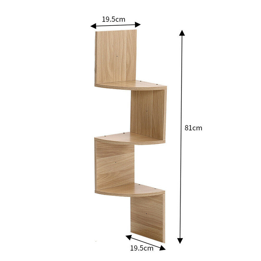 3/5 Tier Wood Floating Shelf Corner Wall Mounted Storage Display Shelf Bookcase