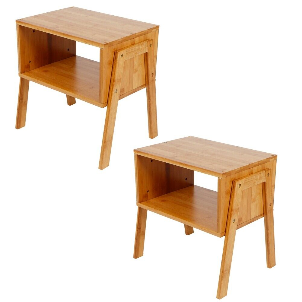 2 X Bedside Table Cabinet Side End Nightstand Storage Bedroom Furniture Bamboo