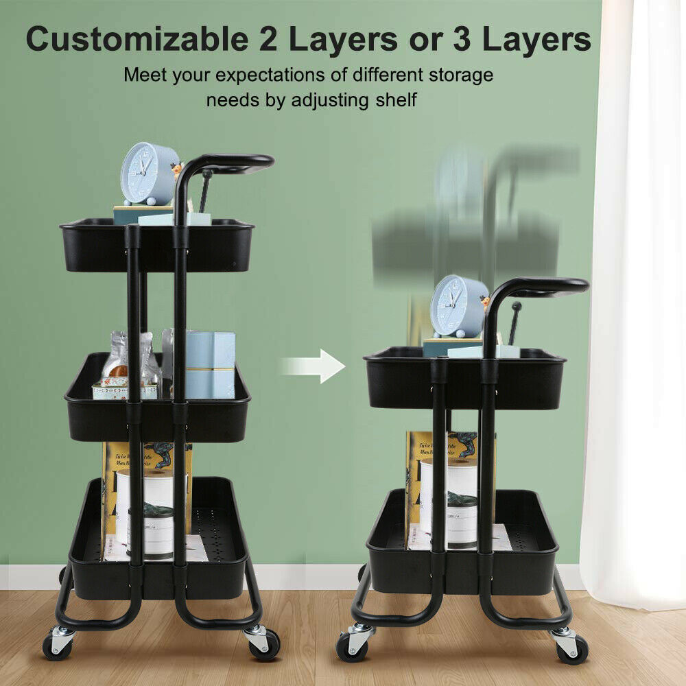 3 Tier Kitchen Trolley Salon Hairdresser Storage Cart Rack Rolling Wheels Black