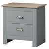 Grey 2 Drawer Bedside Cabinet Chest Traditional Style Cup Handles Light Oak Top