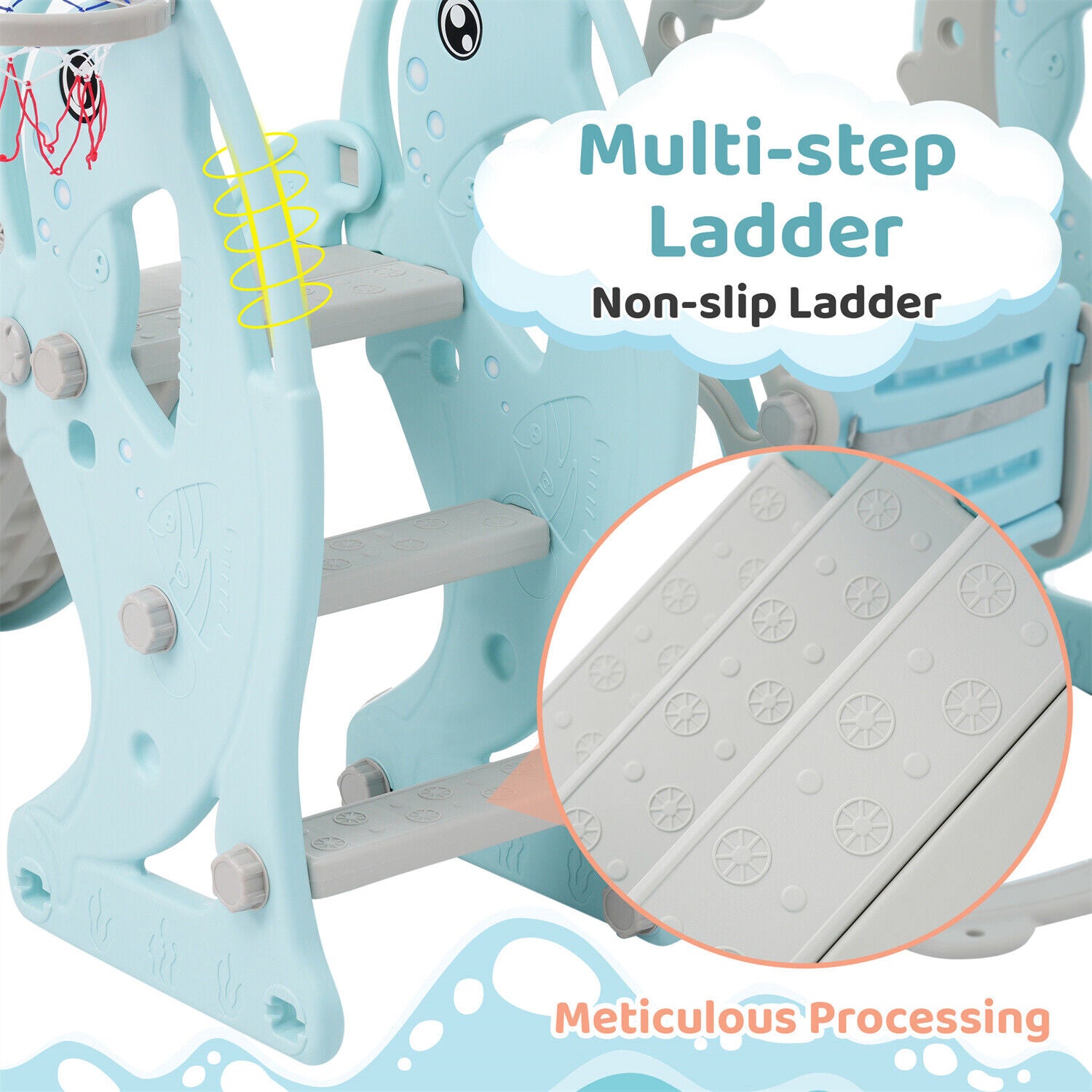 4 in 1 Kids Toddlers Swing & Slide Climber Set w/ Basketball Hoop In/Outdoor HT