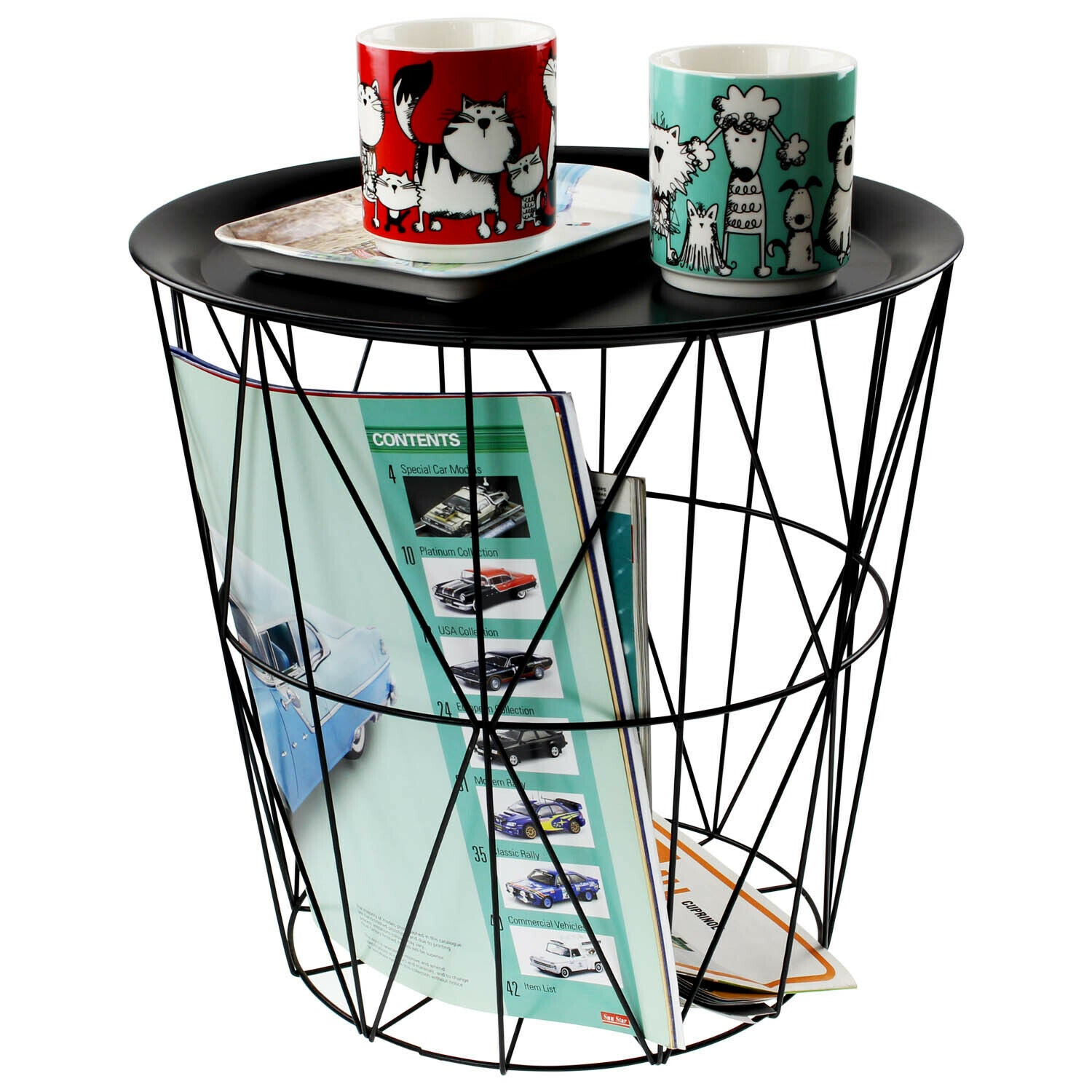 Black Round Metal Tray Side End Table Geometric Storage Basket Home Furniture