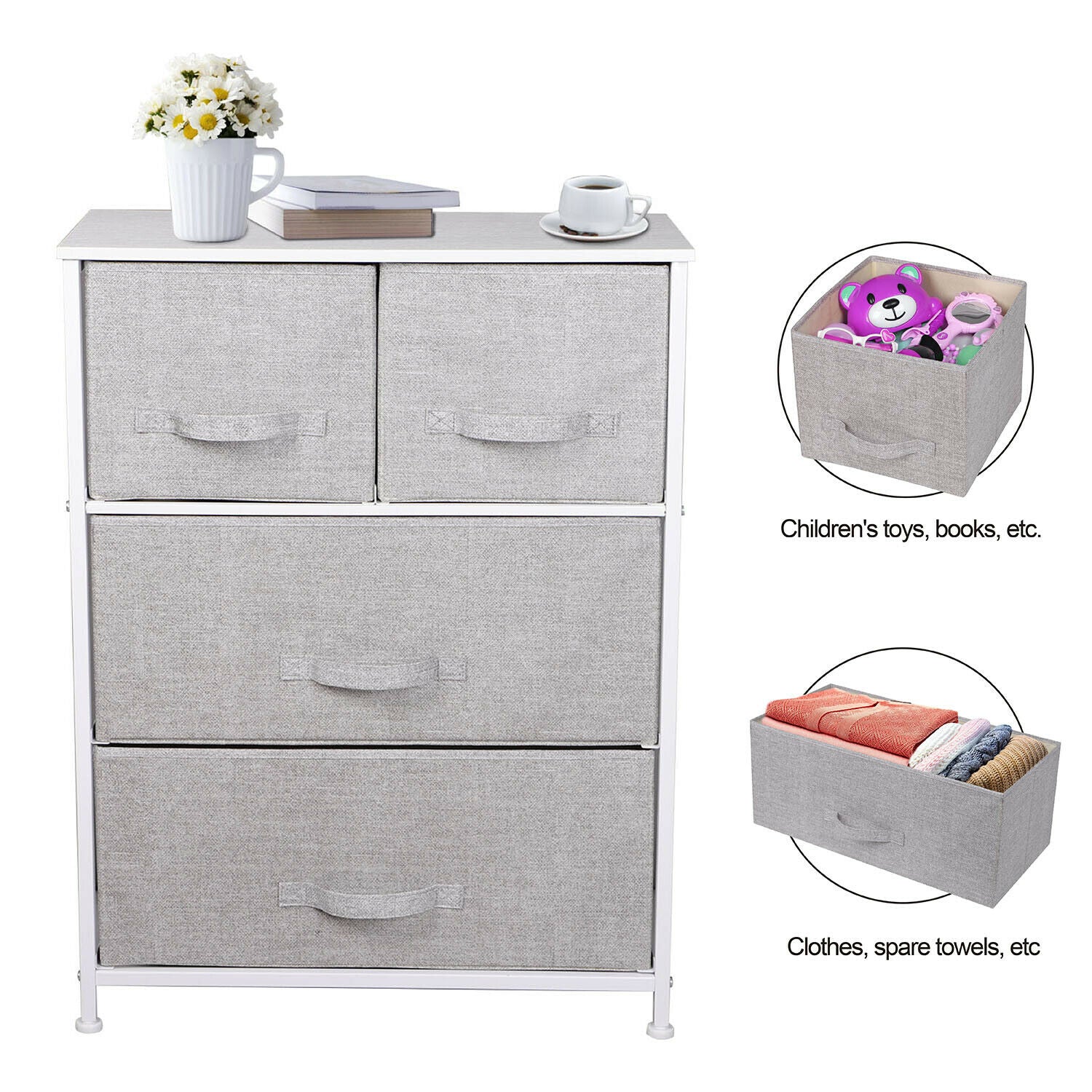 Fabric Cabinet Storage Unit Chest of Drawers Metal Frame Organiser Bedside Table
