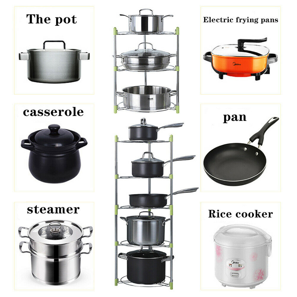 3/5 Tier Kitchen Pan Stand Saucepan Pot Rack Chrome Storage Organiser Shelf Unit