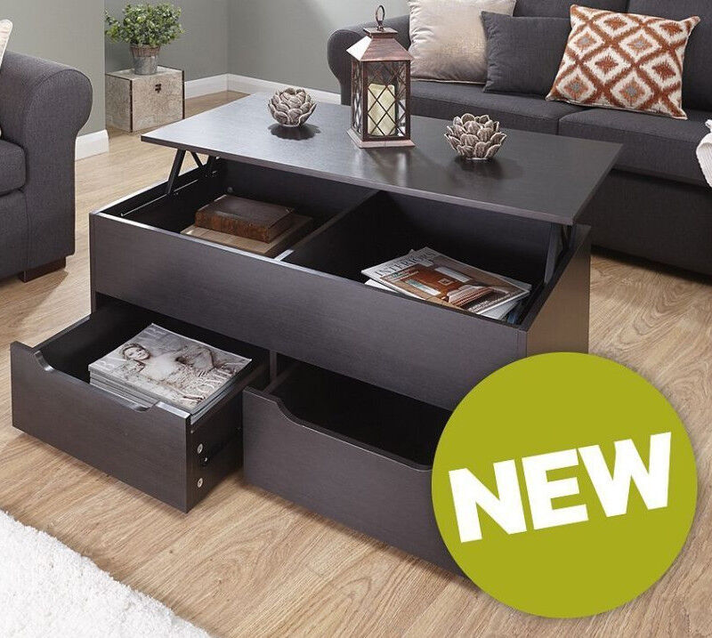 Ultimate Storage Coffee Table New Modern Design 2 Drawer Lift Up Livin