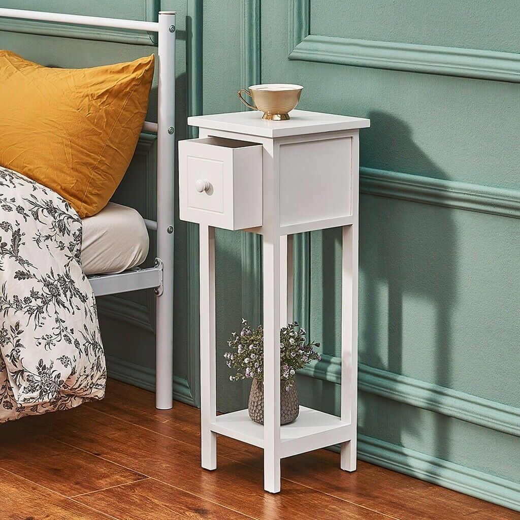 2x White Bedside Tables w/ Drawer Side Indoor Furniture Hallway Storage Bathroom