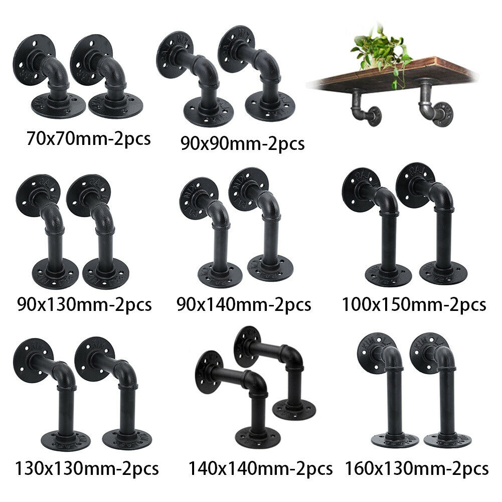 2 Pipe Rustic Shelf Brackets Scaffold Board Floating Shelves Display Holder Rack