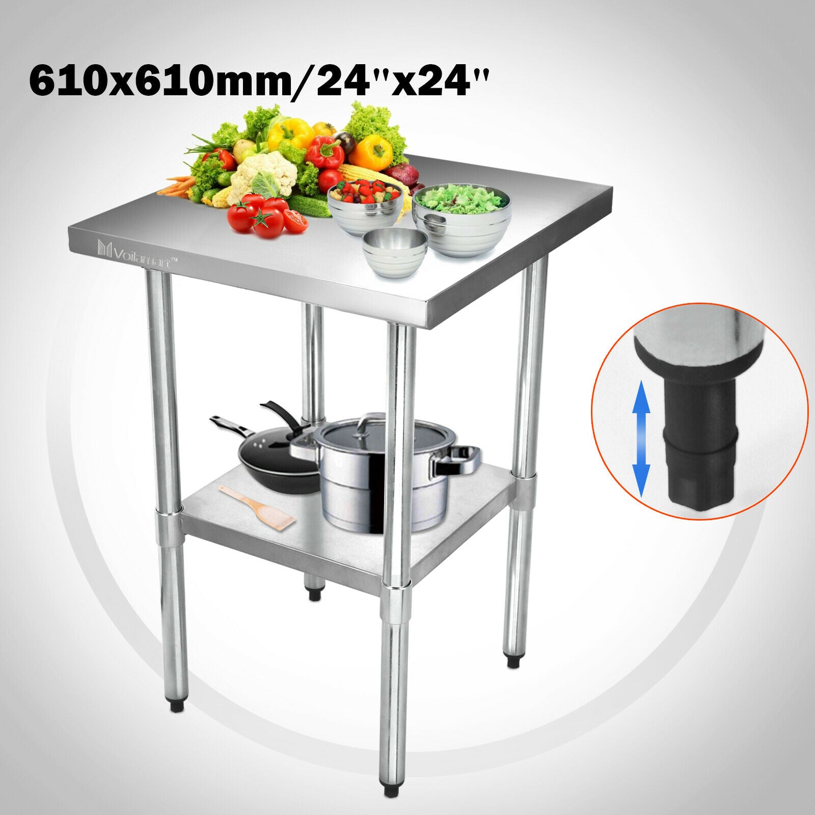 2x2FT Stainless Steel Work Bench Commercial Catering Table Kitchen WorkTop Prep