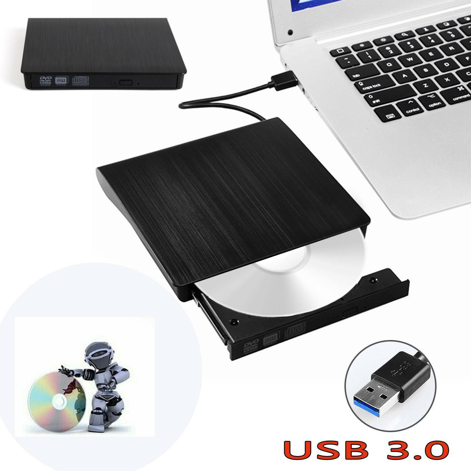 Slim External USB 3.0 DVD RW CD Writer Drive Burner Reader Player For Laptop PC