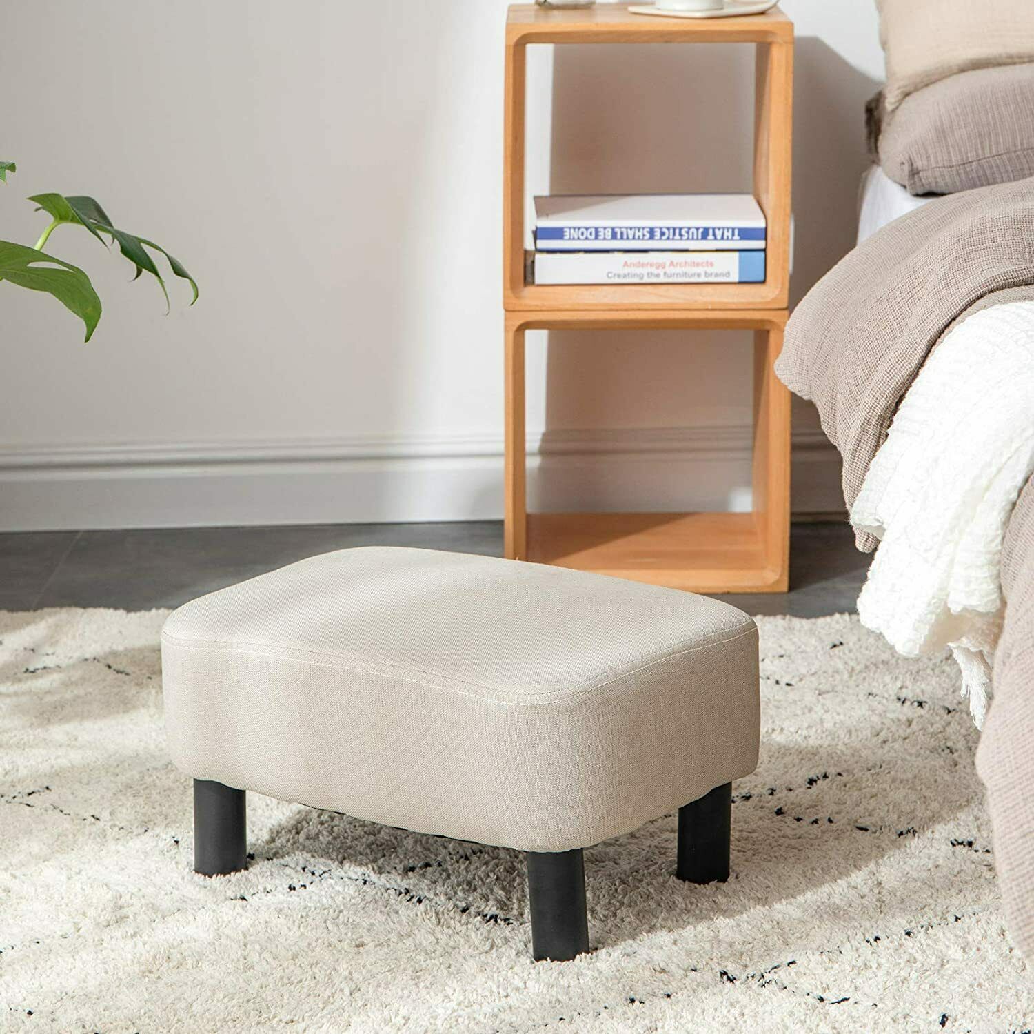 Linen Fabric Padded Stool Bench Footstool Pouffe Ottoman Living Bedroom Footrest