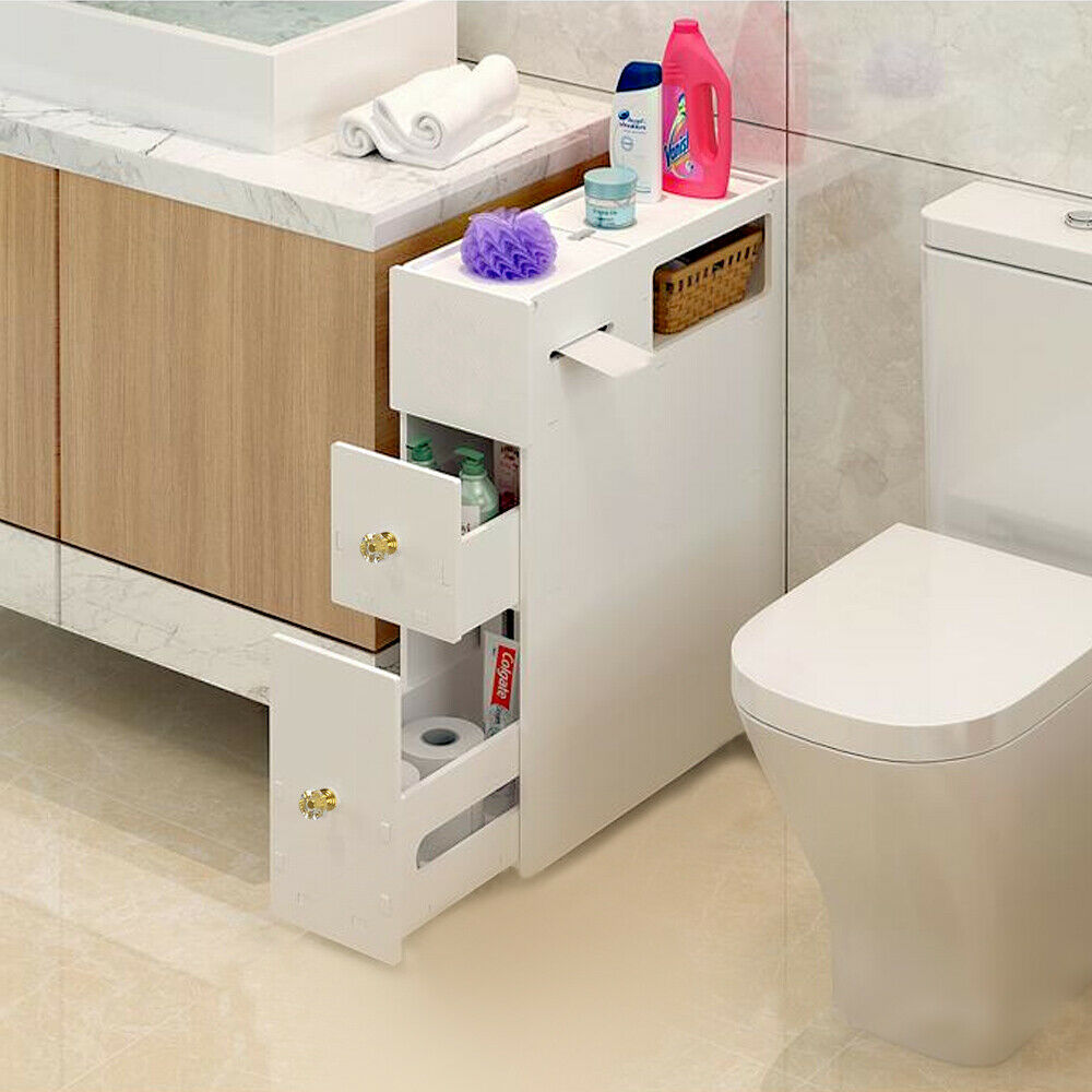 Bathroom Toilet Slim Floor Cabinet Narrow Storage Cupboard with Drawers