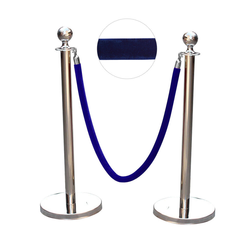 2pc Polished Steel Queue Rope Barrier Velvet Rope Stanchion Posts Stands 3 color