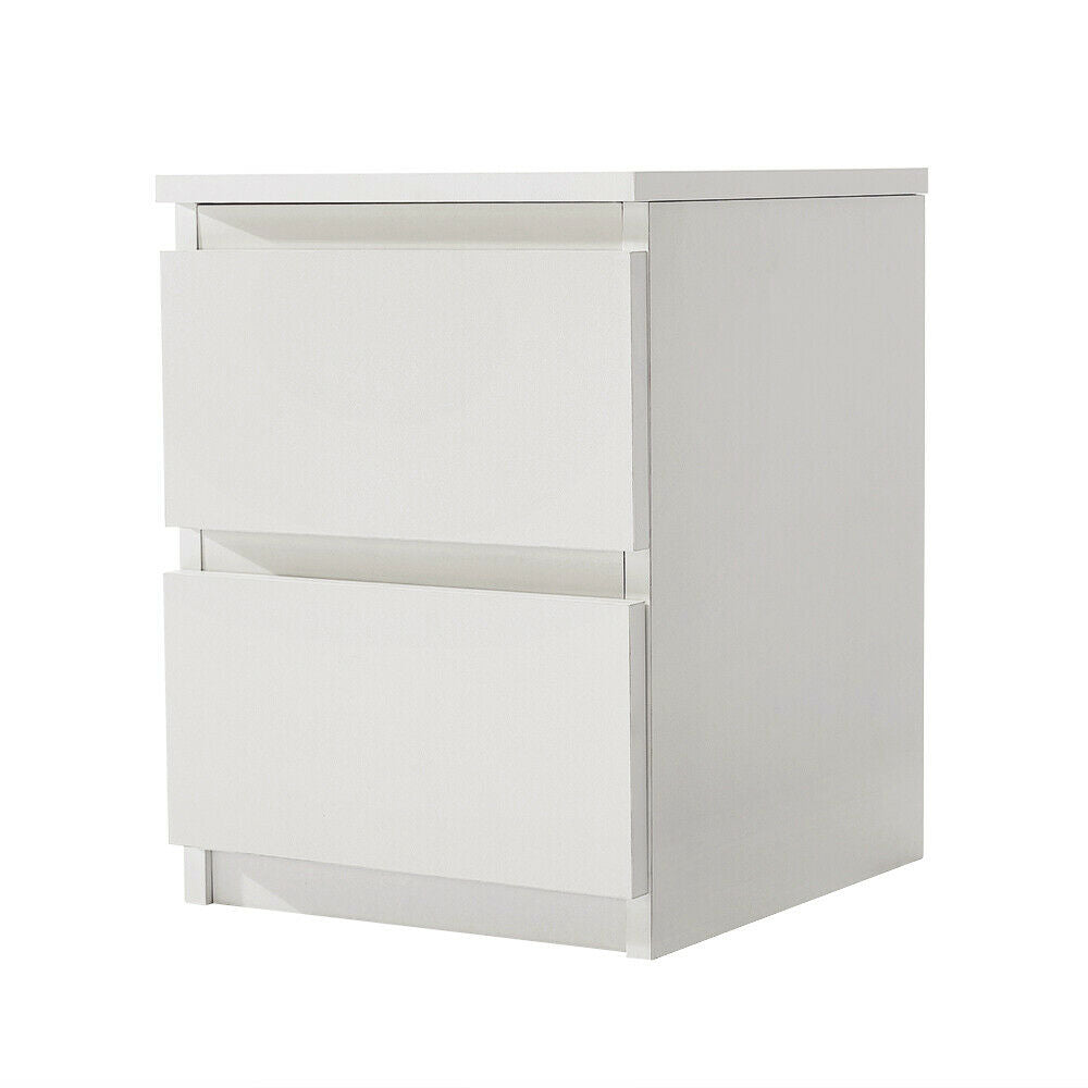 2 Drawer Wooden Bedside Table Matt White Frame Bedroom Storage Nightstand UK
