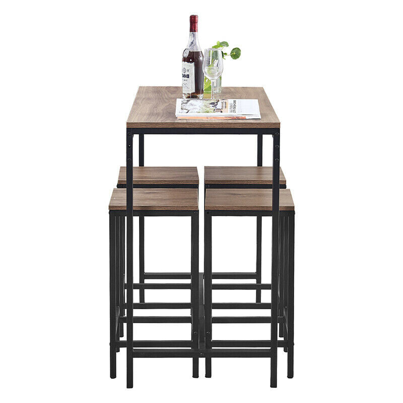 Bar Table and 4 Stools Set Breakfast Table 90cm Height Living Room Kitchen Bar