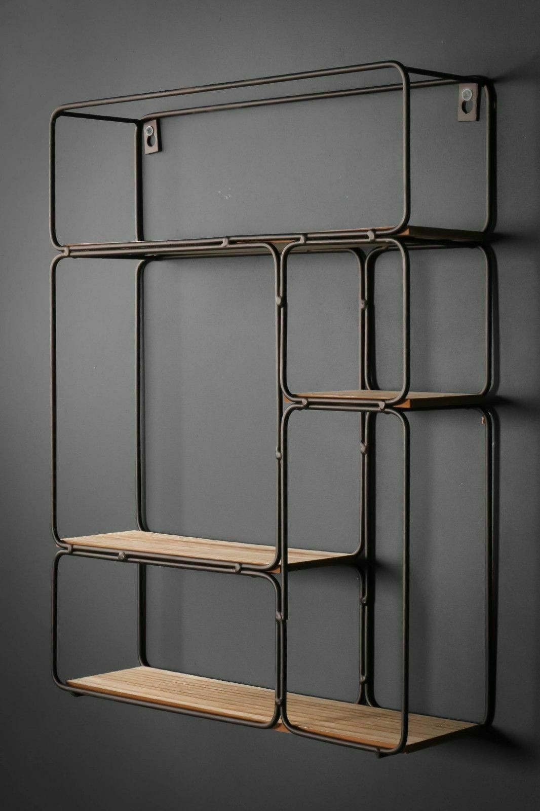 Retro Rectangle Industrial Style Wall Shelf Unit Metal Wood Storage Vintage
