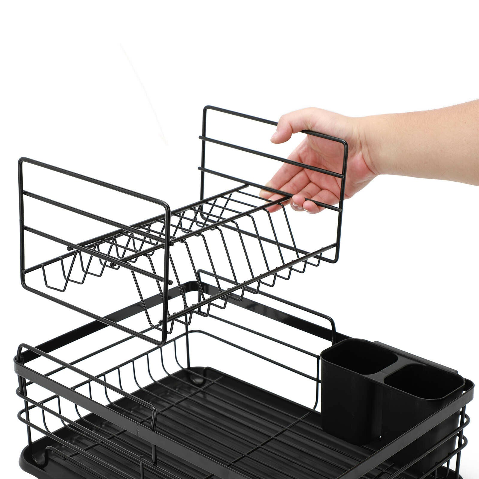 2 Tier Dish Drainer Kitchen Wire Cutlery Draining Holder Drip Plate Rack Tray