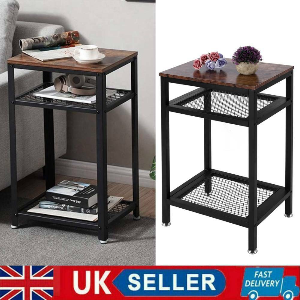 3 Tiers Bedside Table Industrial Nightstand Side End Table Metal Shelf Storage