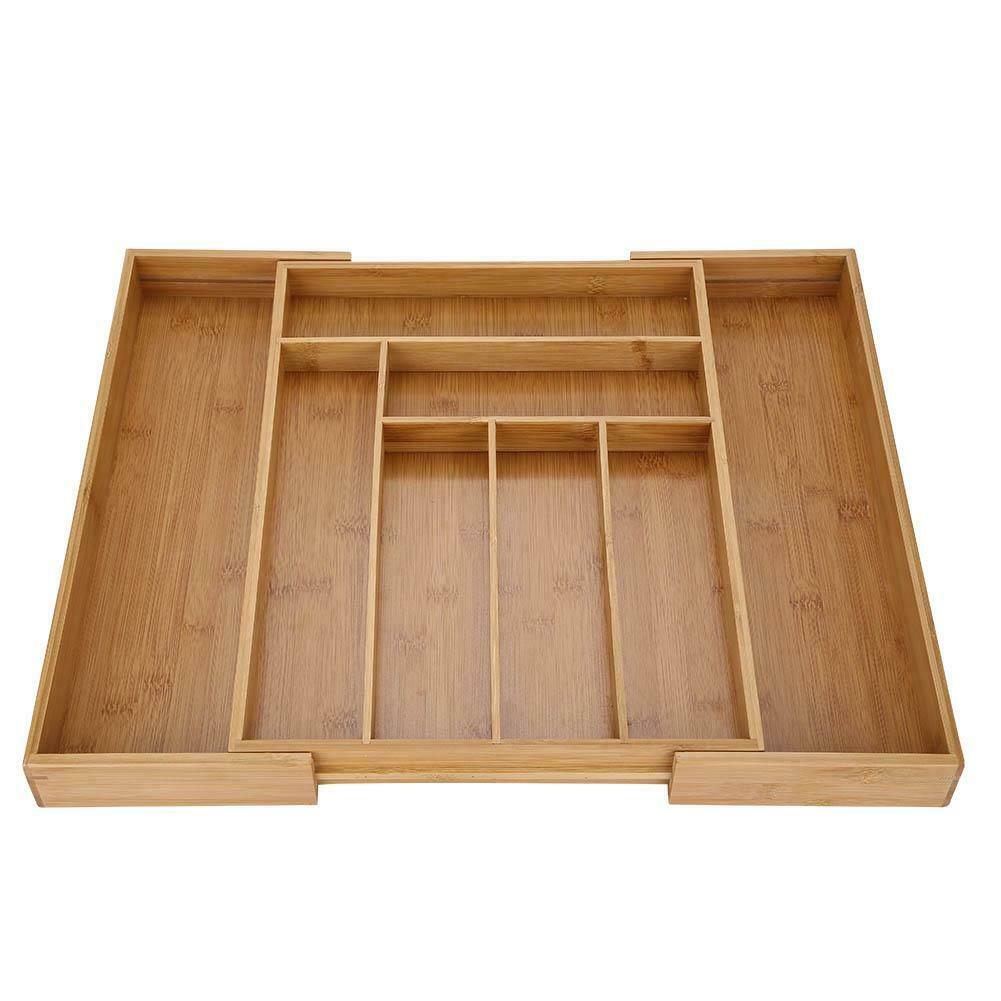 Extendable Bamboo Cutlery Tray For Kitchen Drawer Insert Space Saving Storage