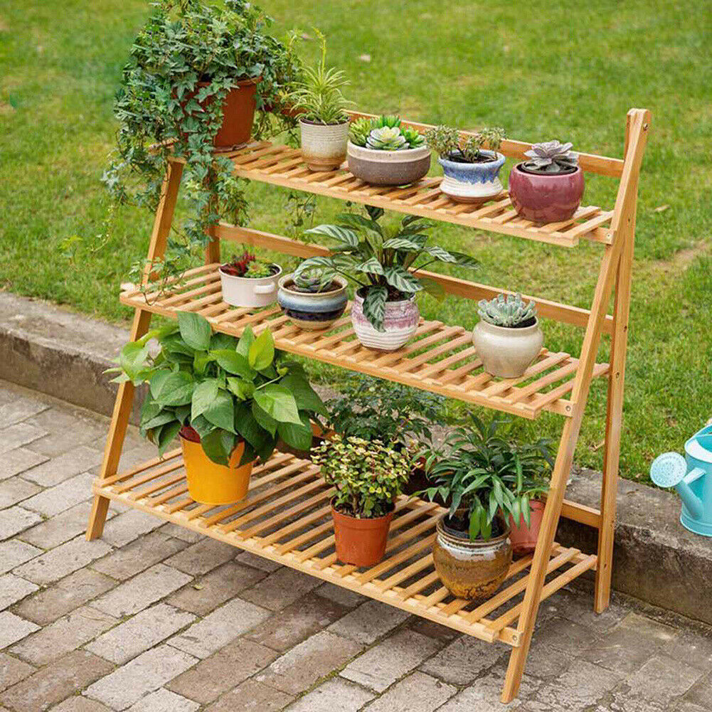 3 Tier Flower Plant Pot Shelf Stand Display Ladder Garden Rack Step Style Wooden