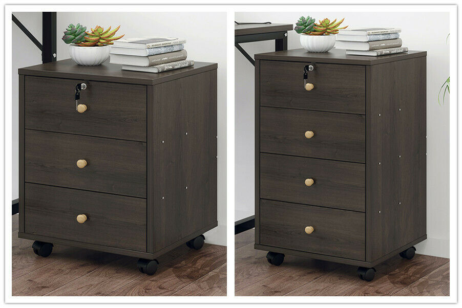 3/4Drawers Filing Cabinet Under Desk Office Storage w/Wheel Bedside Table Lock