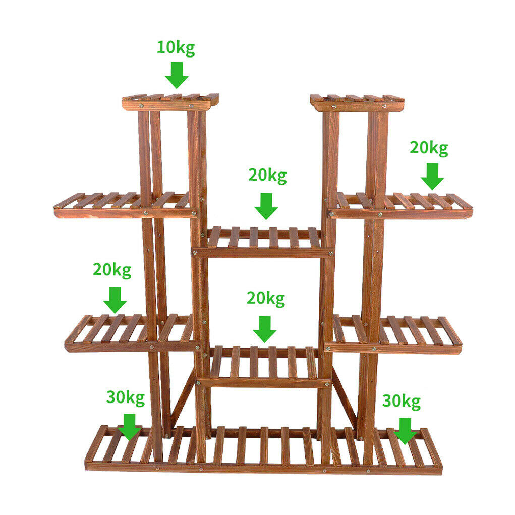Symmetric Double Shelves Plant Stand 17 Potted Flower Pots Organizer Shelf Rack