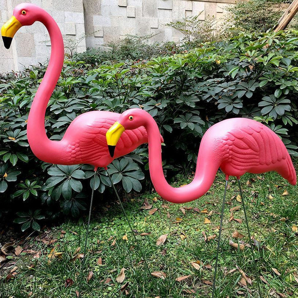 2x Garden Flamingo Set Plastic Pink Stake Ornaments Garden Decor Exotic Bird