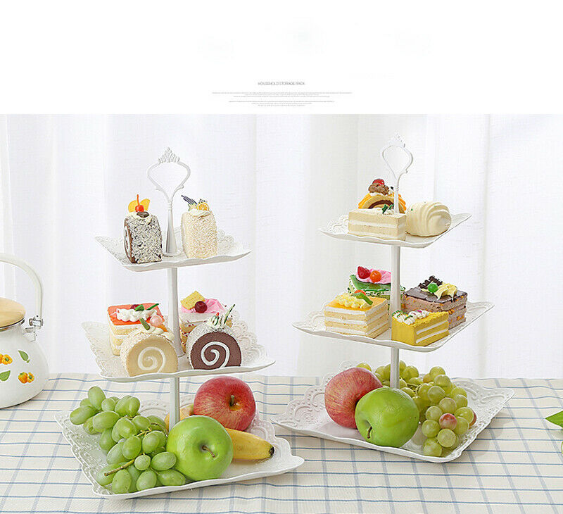 3 Tier Plastic Square/Round Cake Stand Afternoon Tea Wedding Party Tableware
