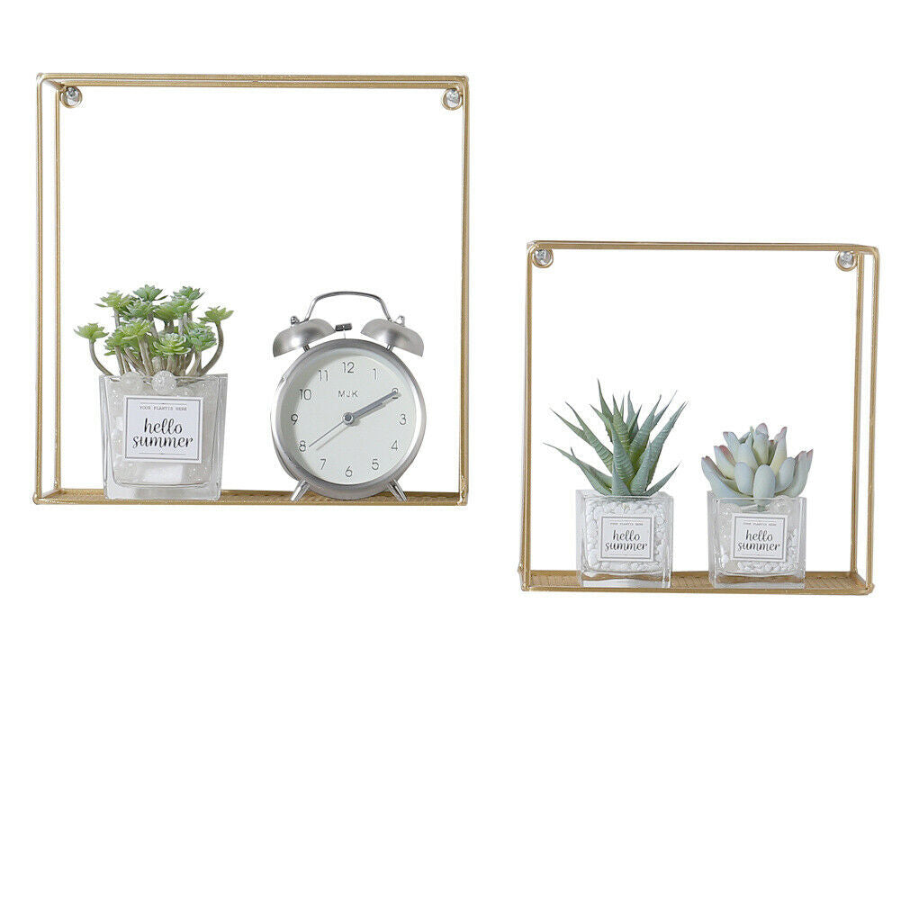 2pcs Floating Modern Gold Wall Shelf Storage Shelves Metal Bookcase Rack Decor