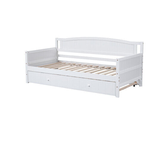 3ft Single Bed Wooden Day Bed Trundle Bed with Pull Out Trundle Guest Bed HT