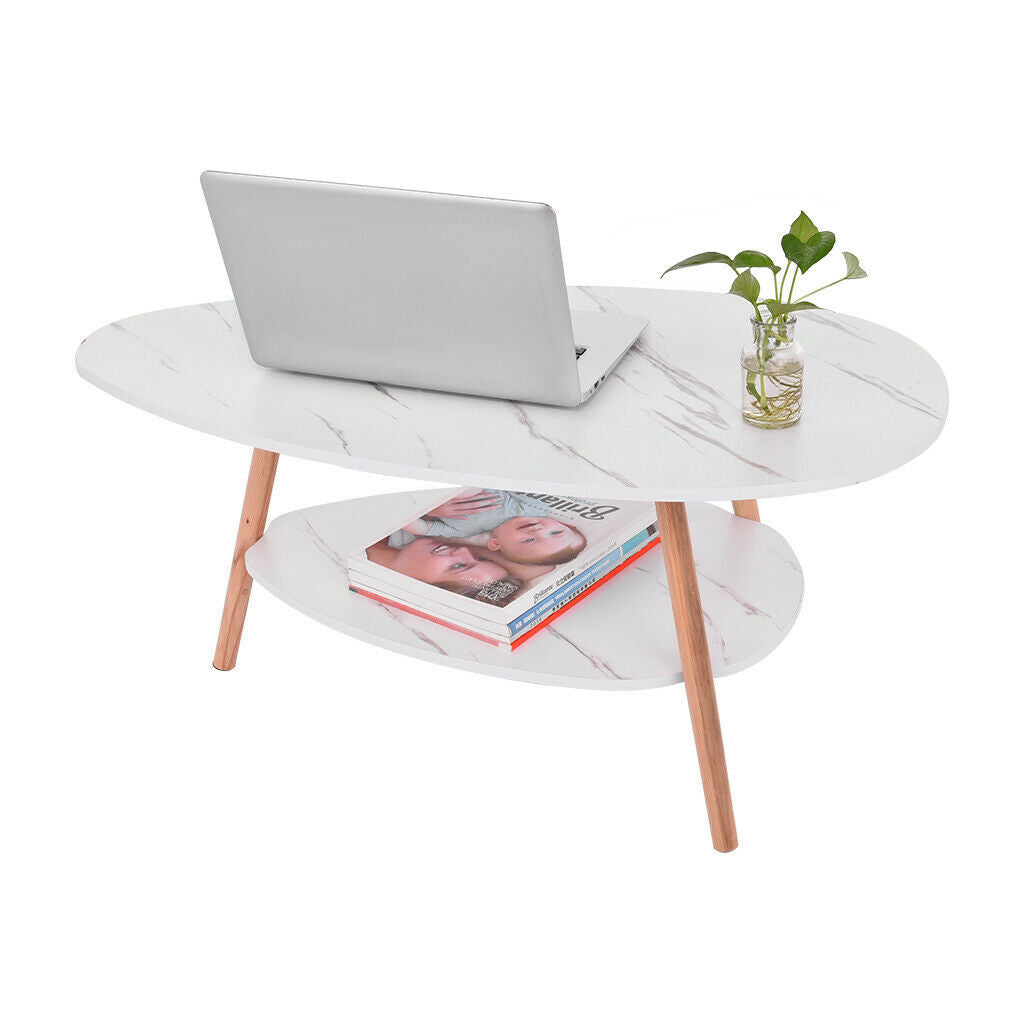 Household Furniture Oval Top Table Living Room Coffee Table Two-story Wooden Leg
