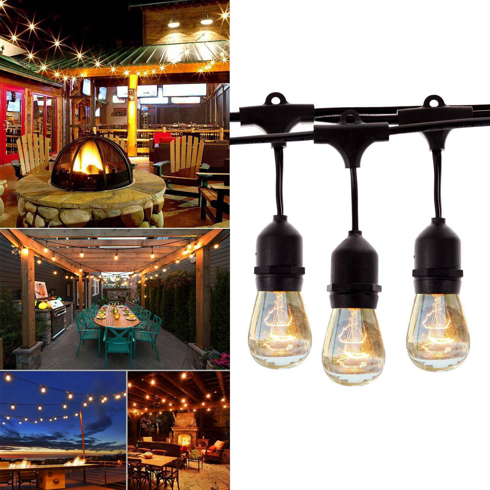 49 Ft Festoon Light Outdoor Lighting Garden String Main Heavy Duty Rustic Edison