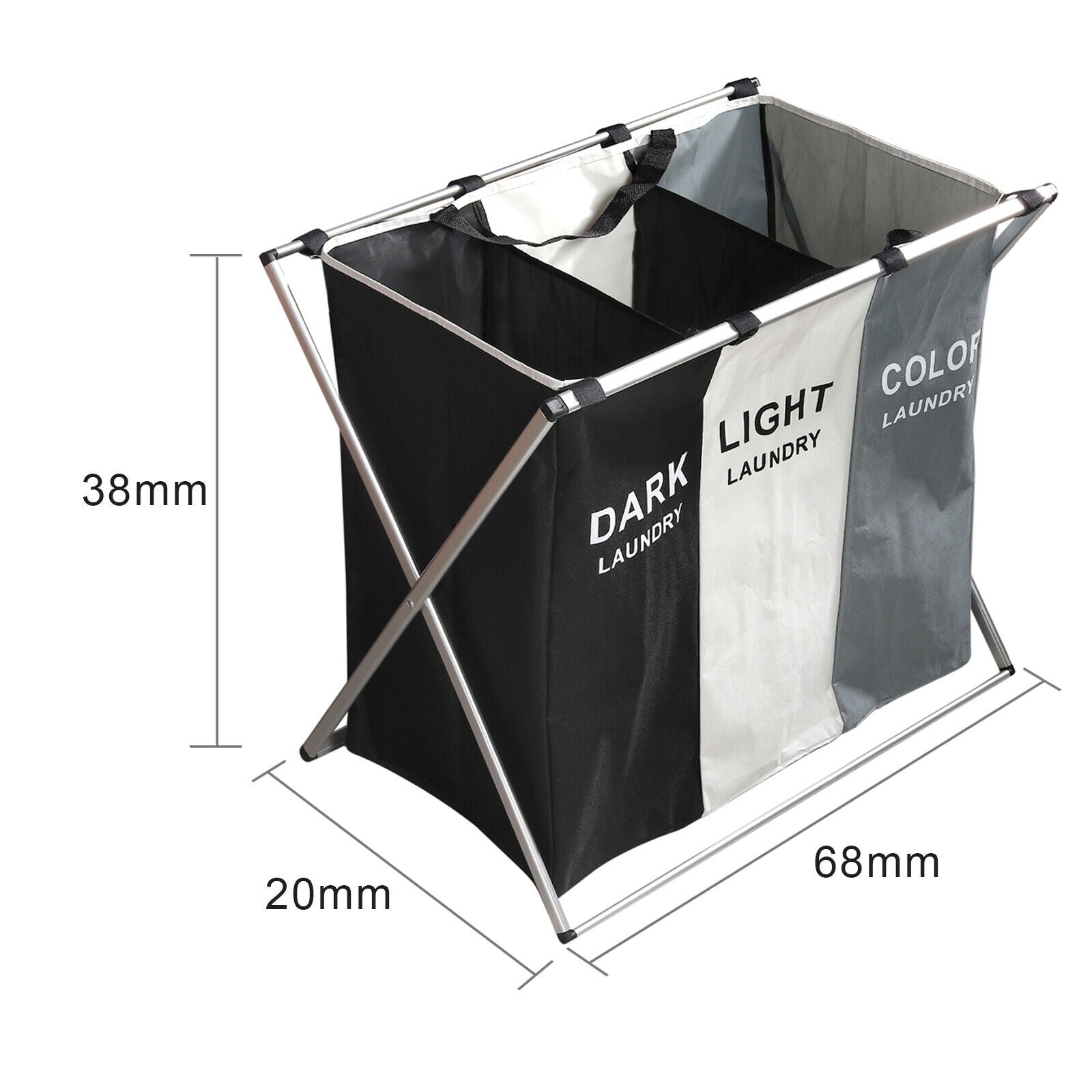 3 Compartments Laundry Clothes Basket Wash Hamper Bin Folding Dirty Storage Bag