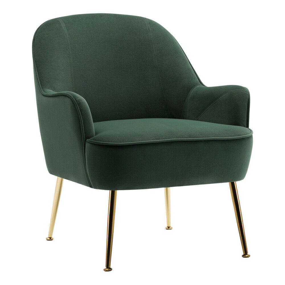 Emerald Green Velvet Fabric Upholstered Nordic Sofa Armchair Tub Chair Metal Leg