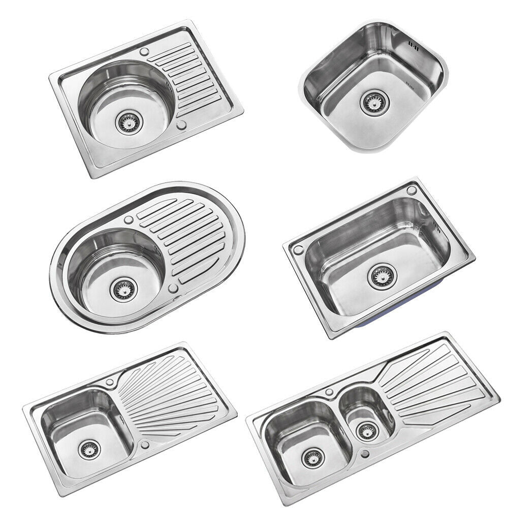 Stainless Steel Kitchen Sink Commercial Catering Single Double Bowl Drainer Kit