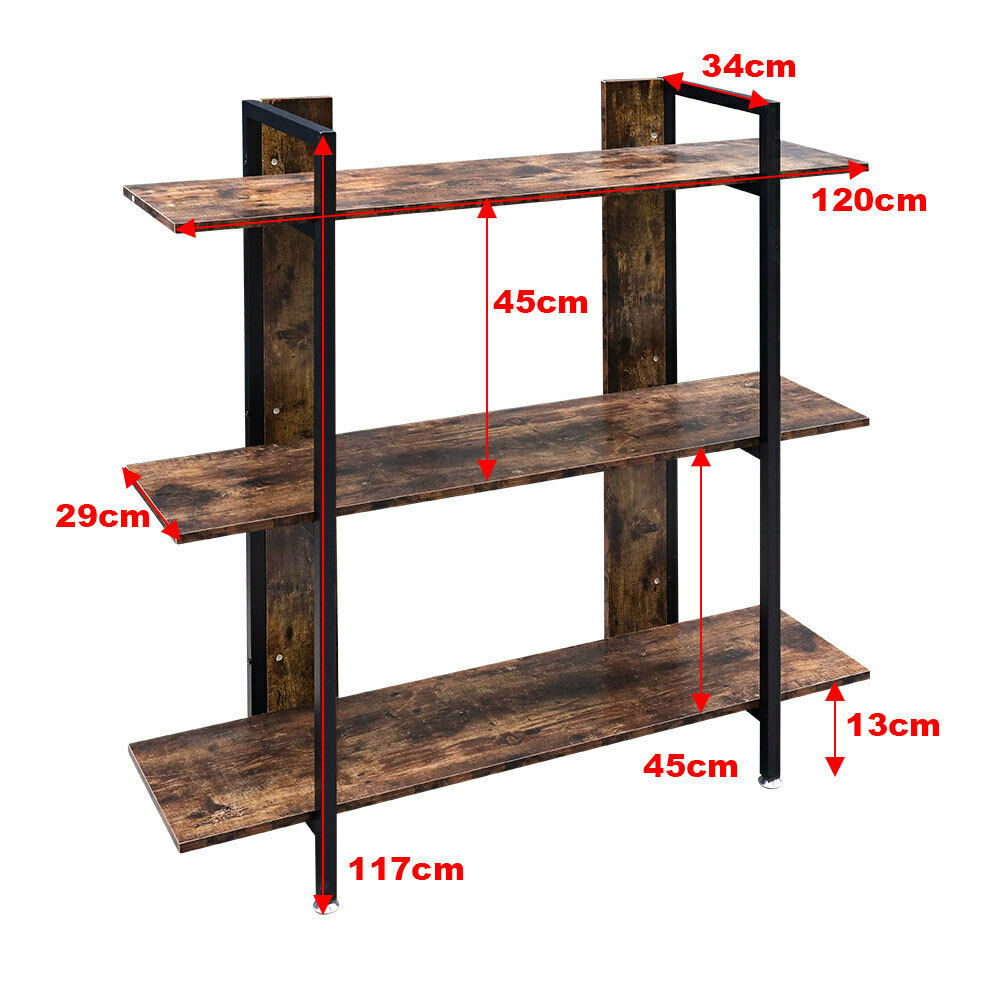 3-4-5 Tier Bookcase Shelving Unit Industrial Rustic Wood Metal Storage Shelf