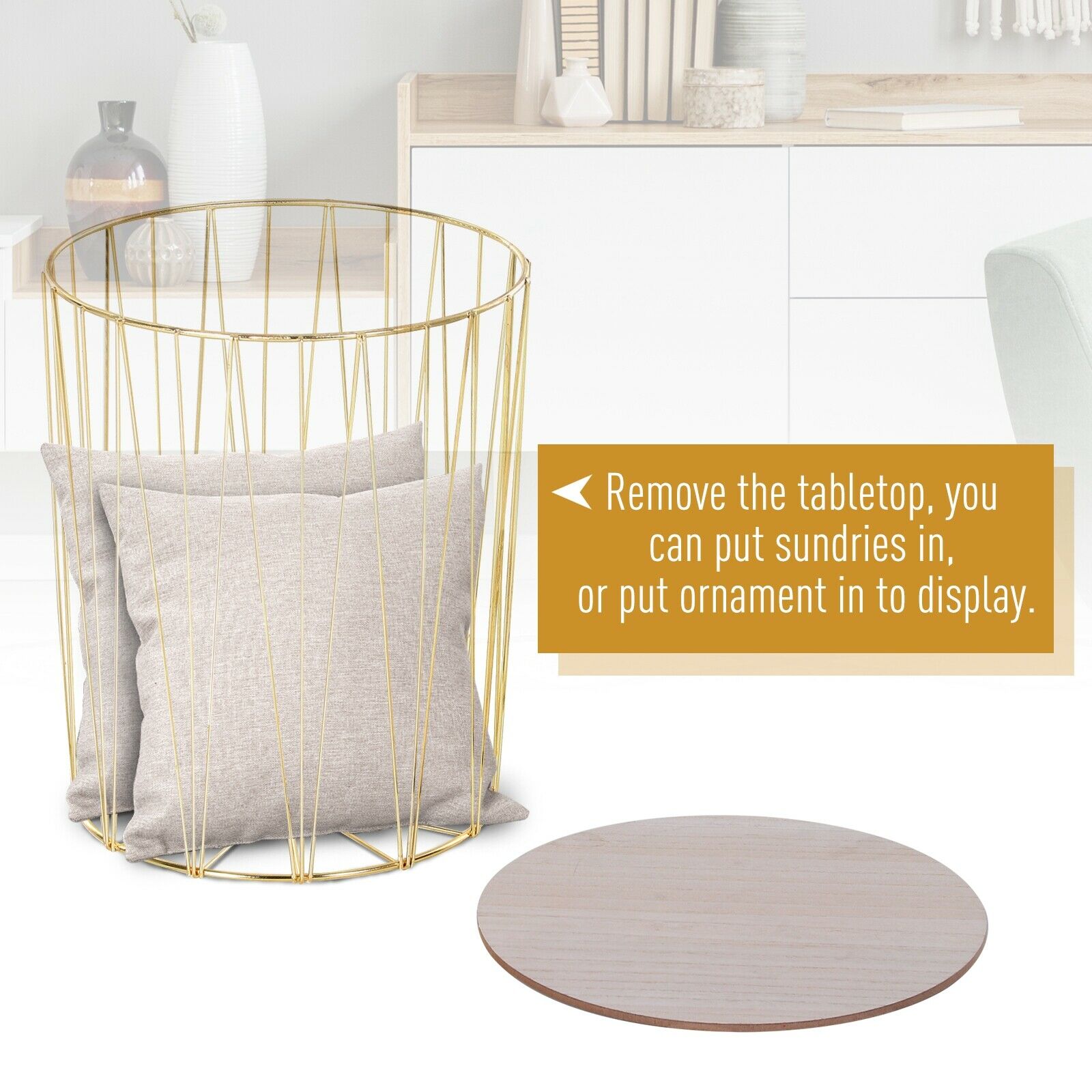 Modern Style 2 Pack Wood Metal Bedside Table w/ Storage - Gold Color Base