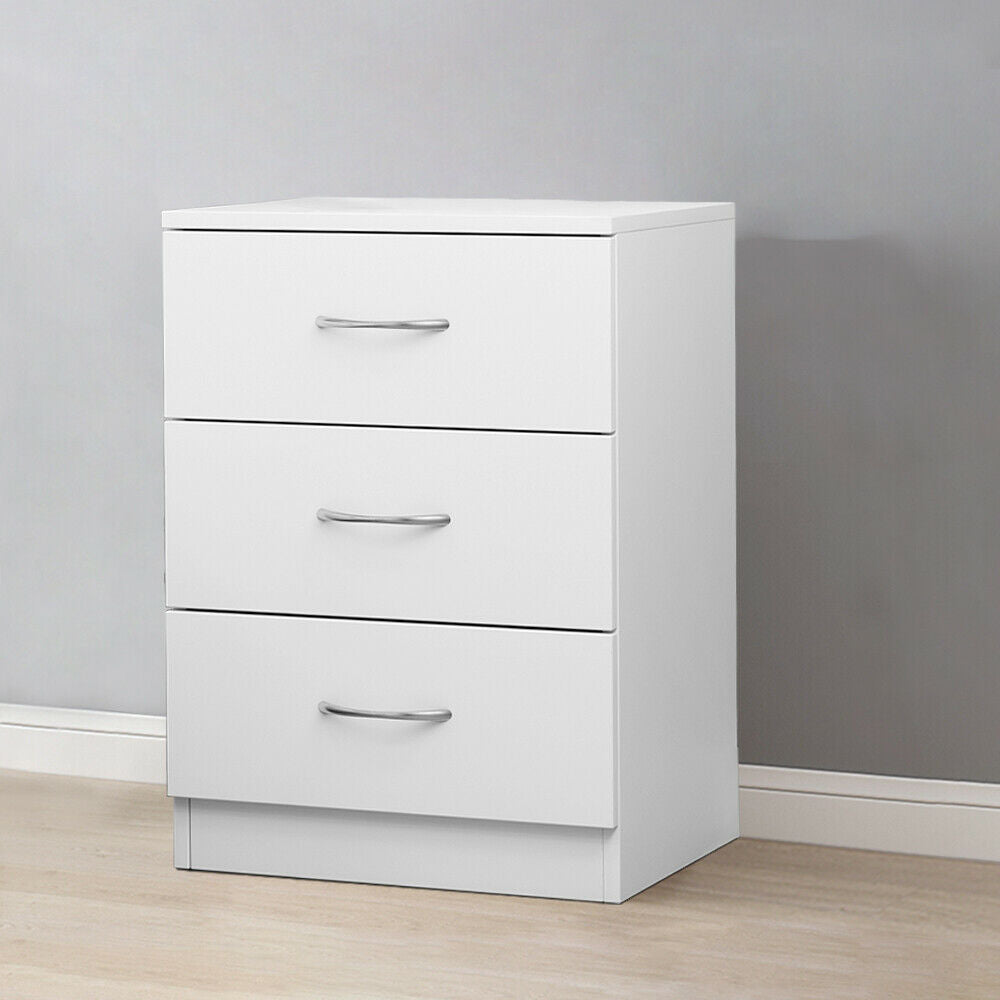 Modern White Bedside Table Cabinet Chest of Drawers 3 Drawer Bedroom Furniture