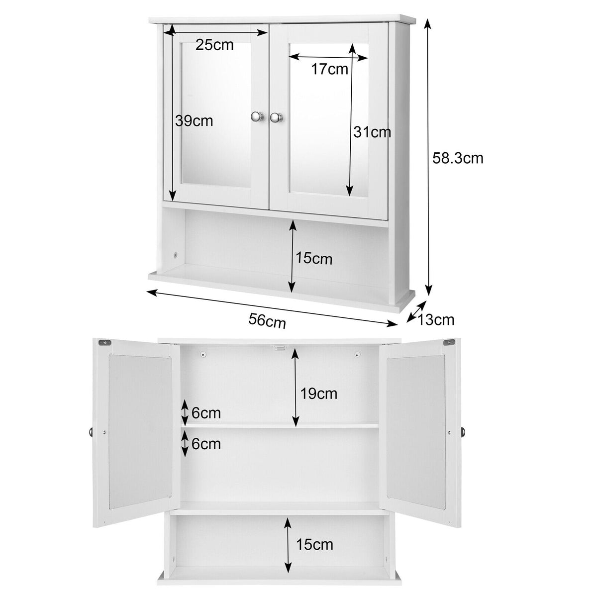 Bathroom Wall Storage Mirror Cupboard with Shelf Mounted MDF O
