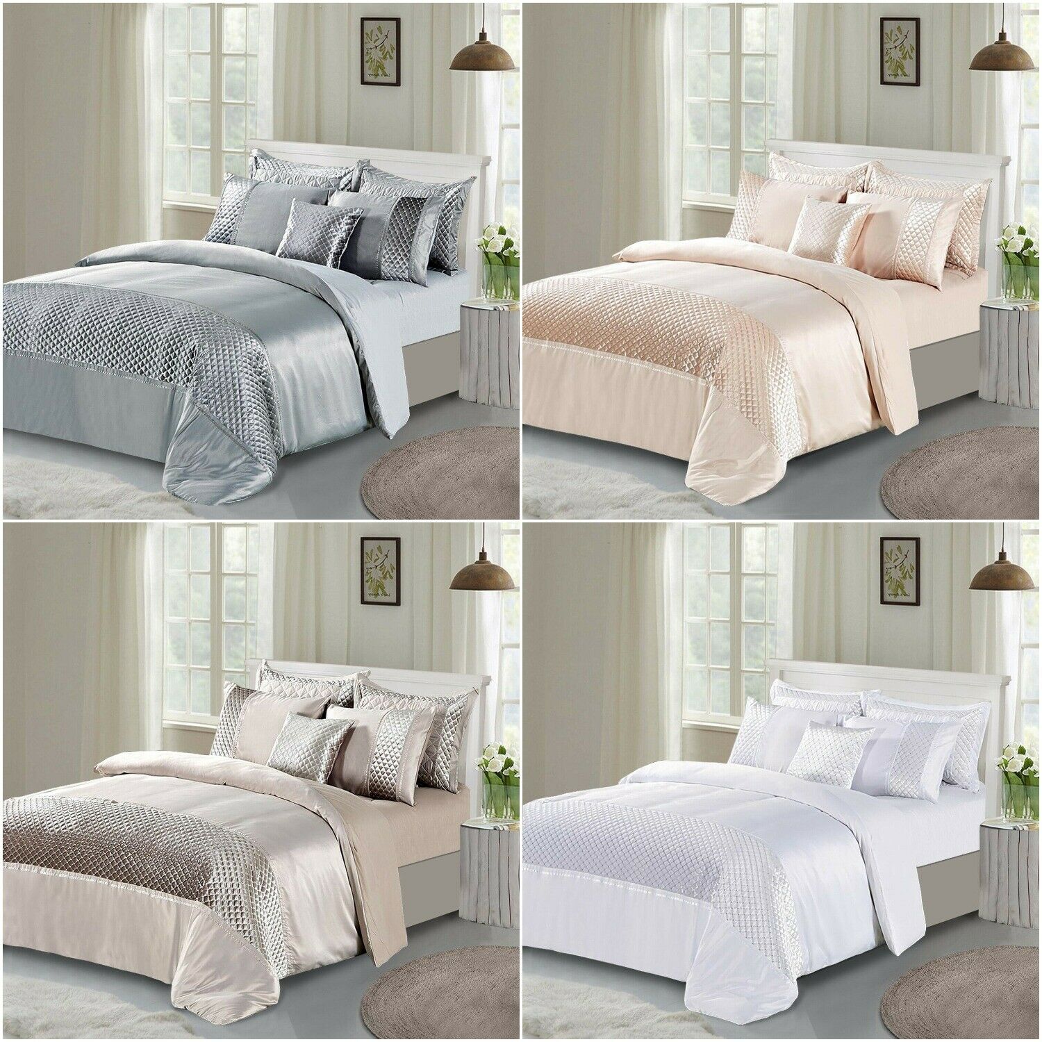 3 Piece Silk Satin Duvet Cover Crushed Velvet Quilt Bedding Set Double King Size