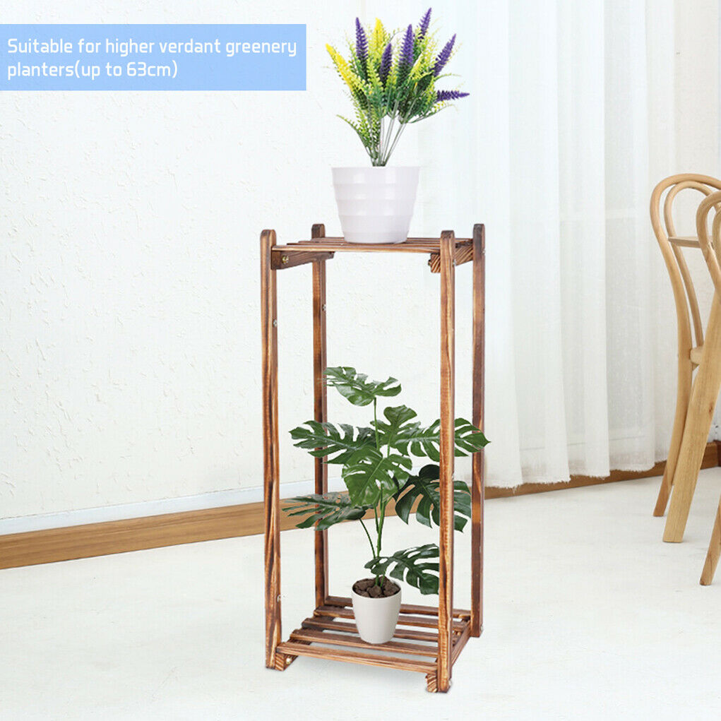 Premium Wood Plant Stand Carbonized 8 Tiered Corner Plant Rack Garden Tall Shelf