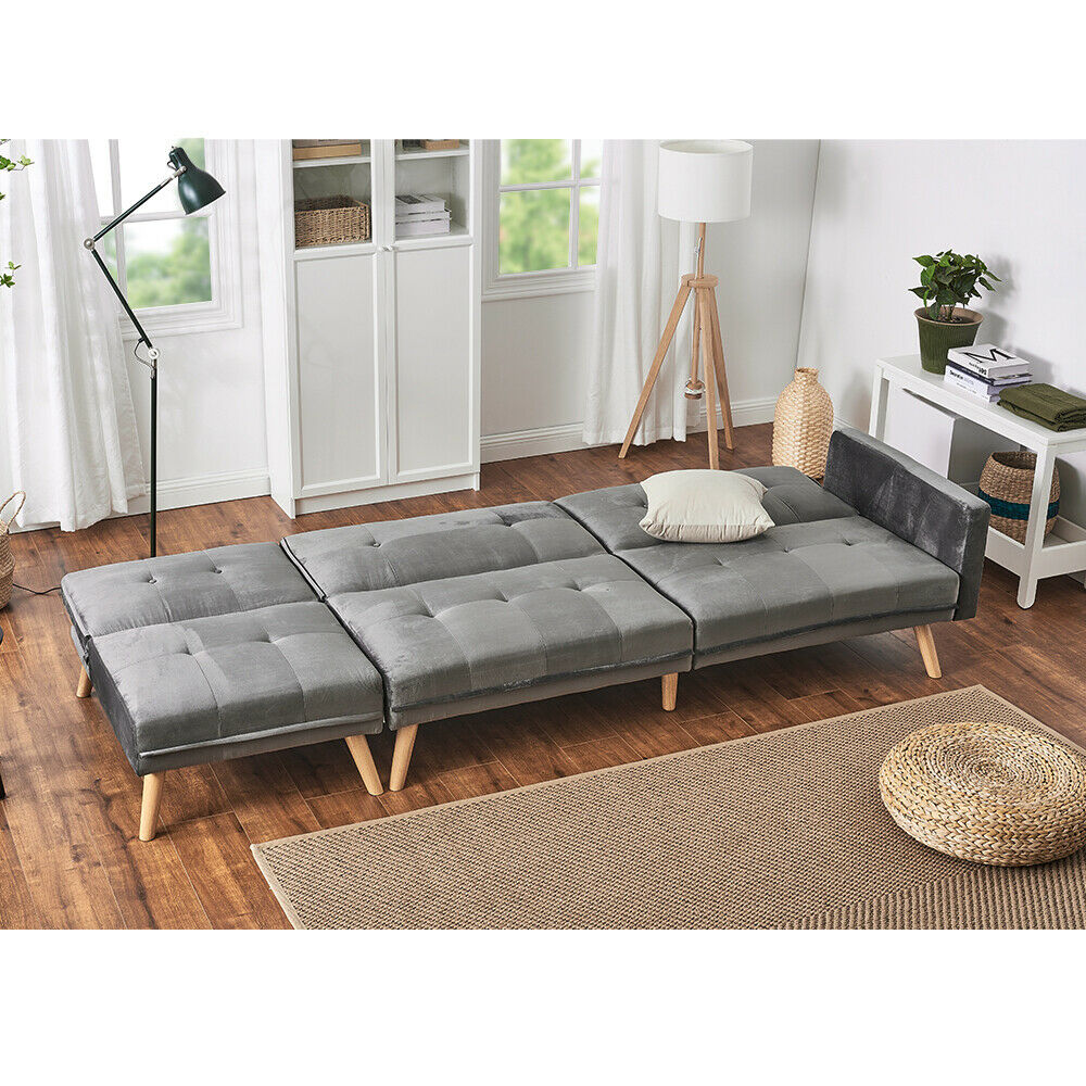 3 Seater Grey Velvet Fabric Corner Sofa Bed Recliner with Footstool Option
