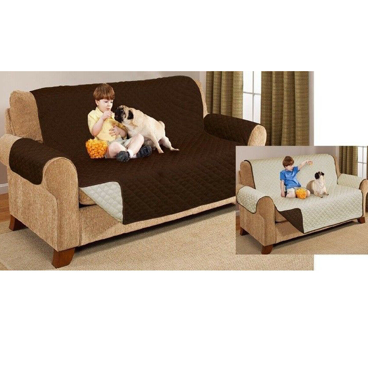 Quilted Sofa Cover Furniture Protector Throw Waterproof WITH STRAP